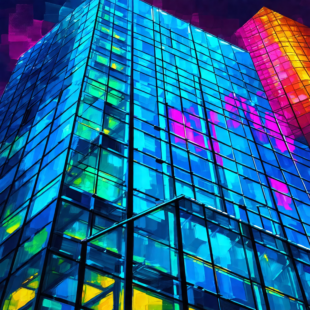 Large, colorful building with a multitude of windows