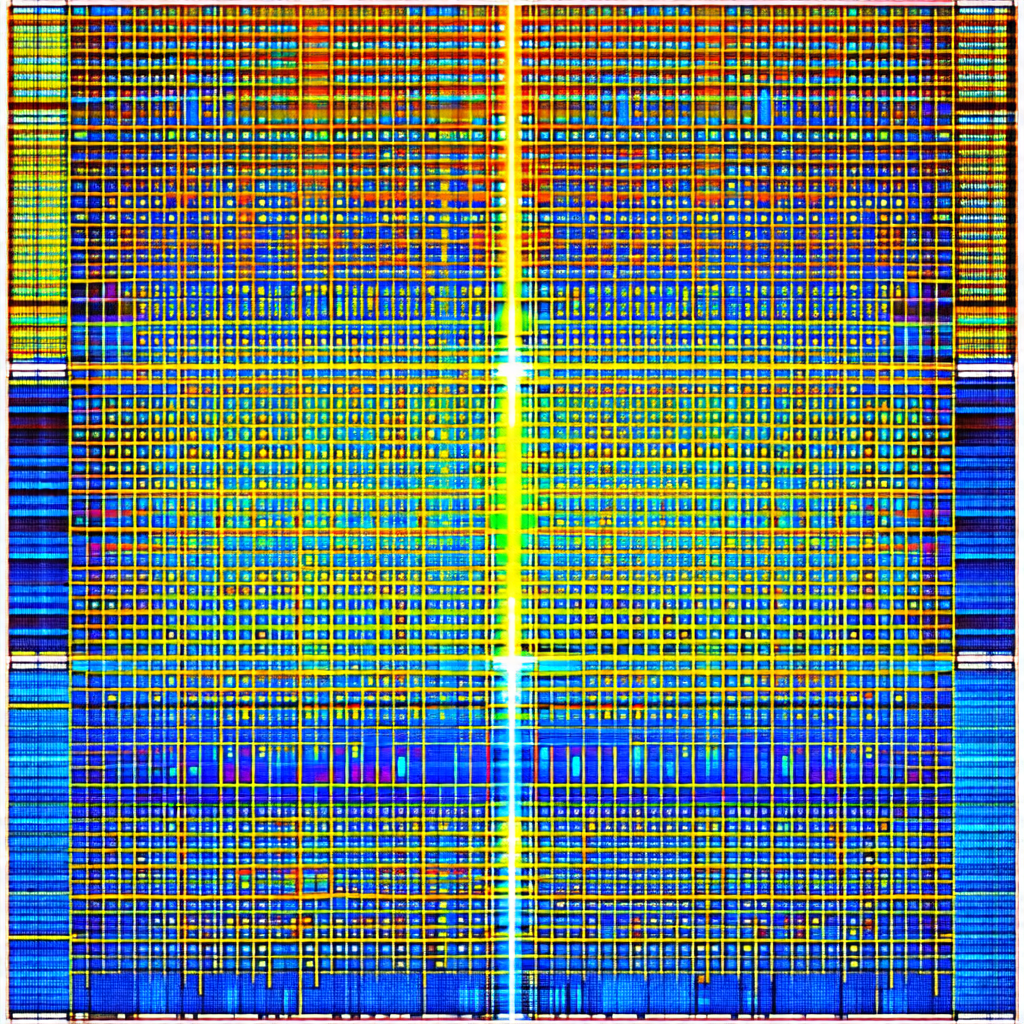 Large, colorful grid with a yellow and blue color scheme
