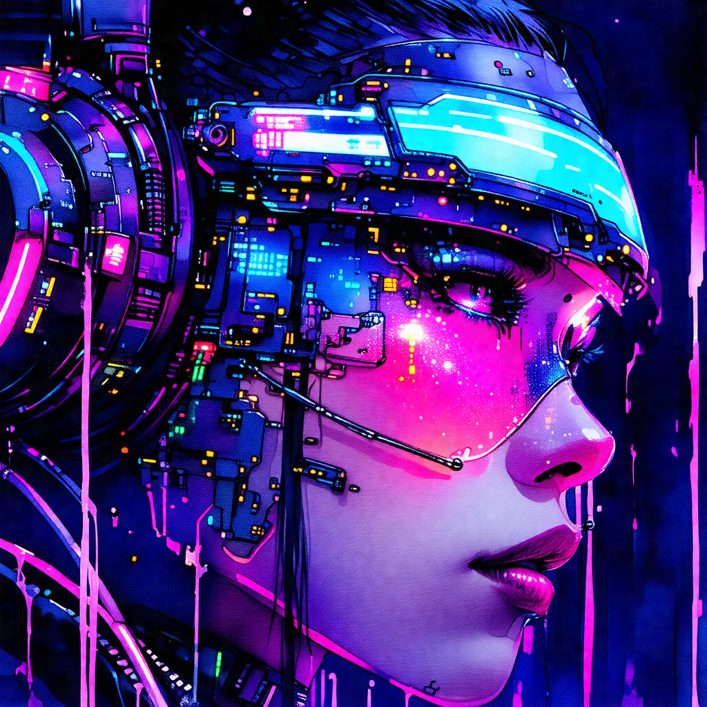 Woman with a futuristic look, wearing a headset and a visor