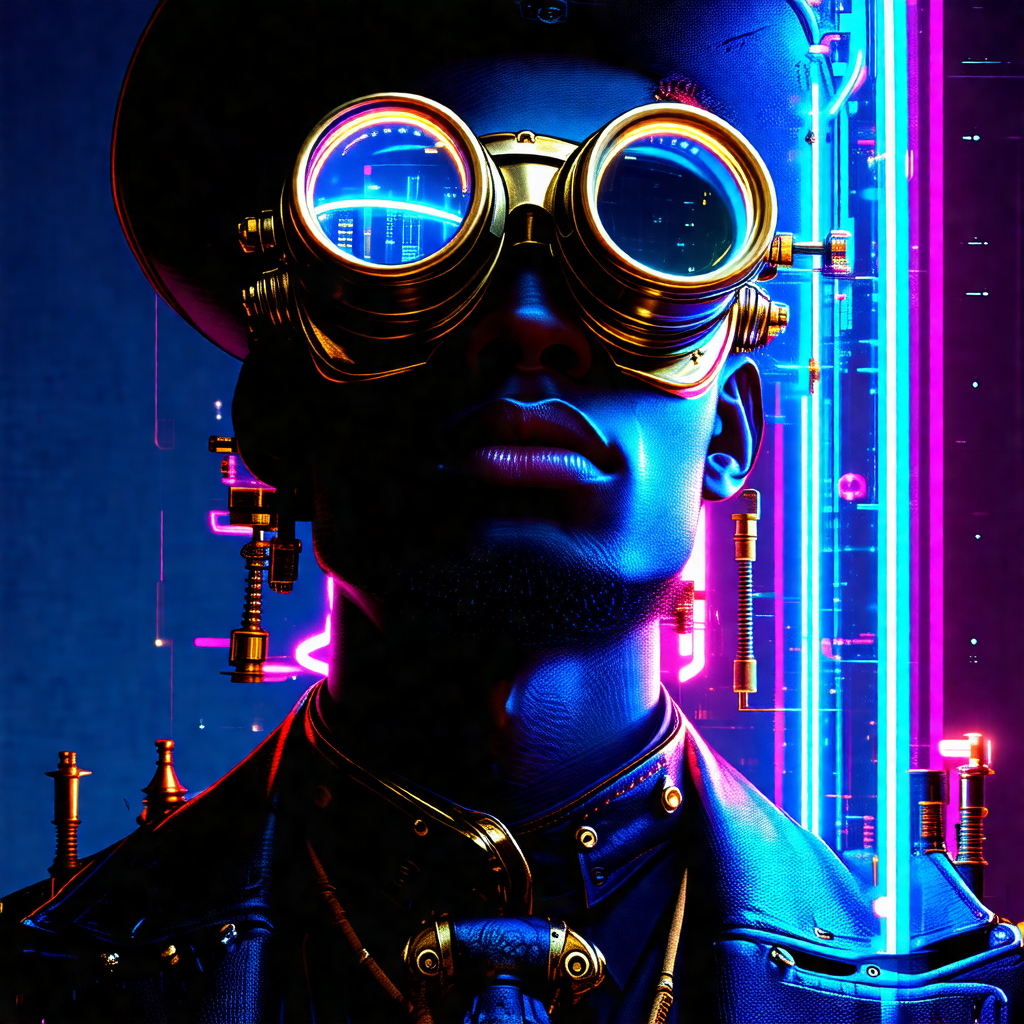 Man wearing a hat and goggles, giving him a futuristic ap...