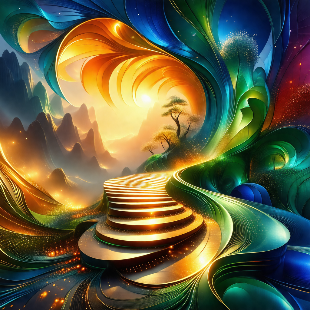 Vibrant and colorful painting of a mountainous landscape