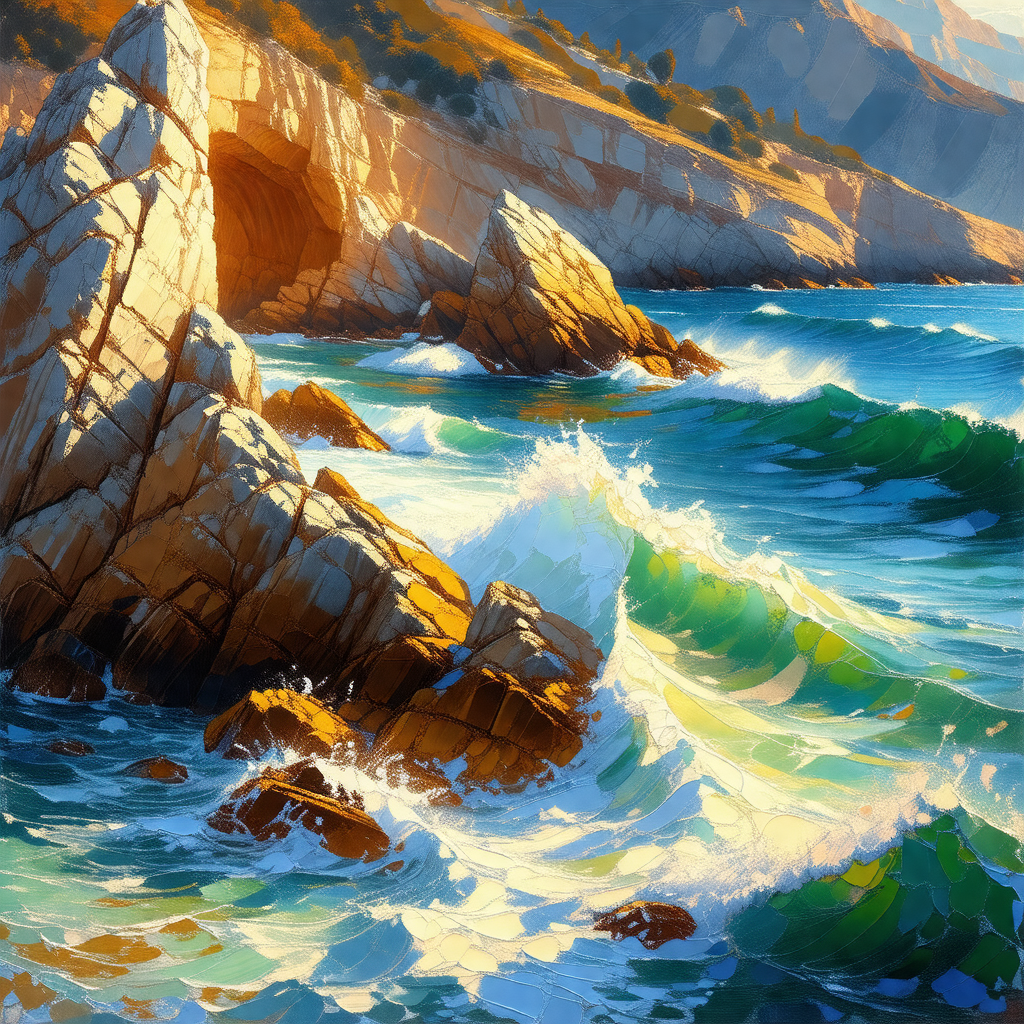 Beautiful coastal scene with a large rock formation in th...