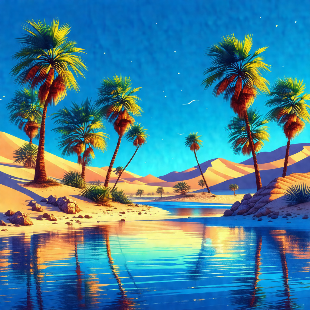 Beautiful desert scene with a river flowing through it