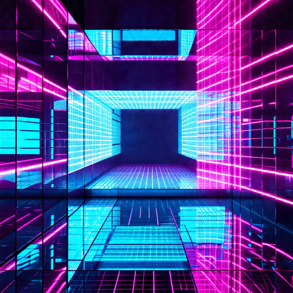 Futuristic scene with a large, brightly lit building that...