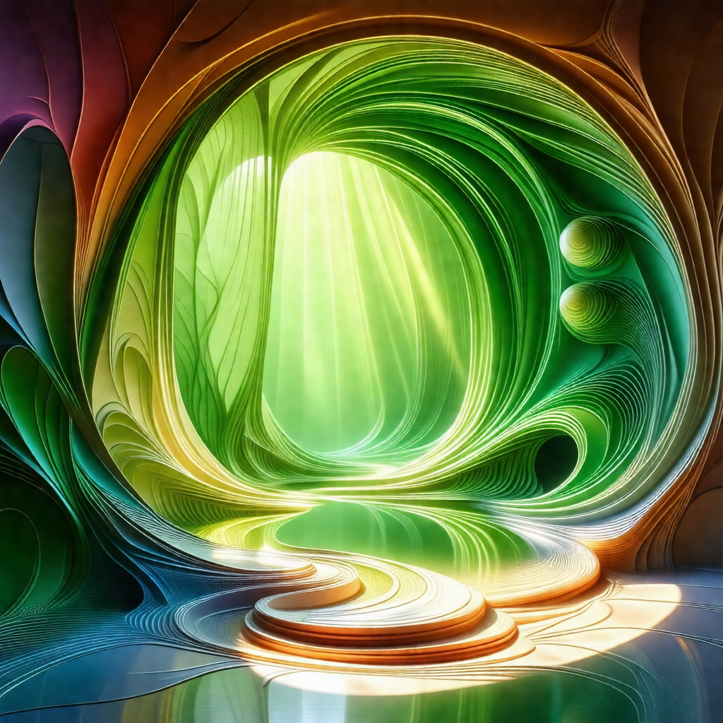 Vibrant, colorful tunnel that leads to a bright, green, a...