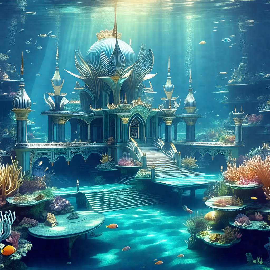Computer-generated (cgi) depiction of a palace submerged ...