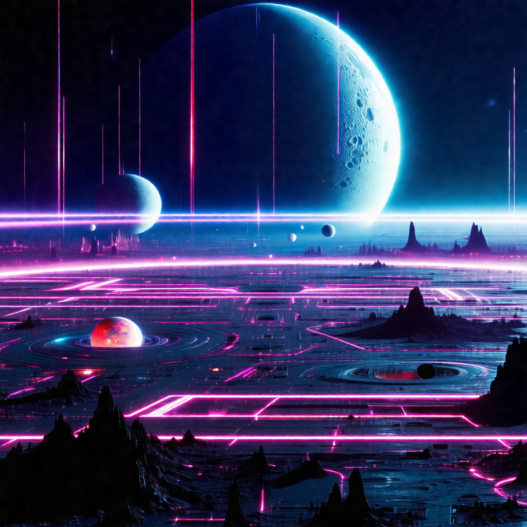 Futuristic, colorful, and detailed painting of a space st...