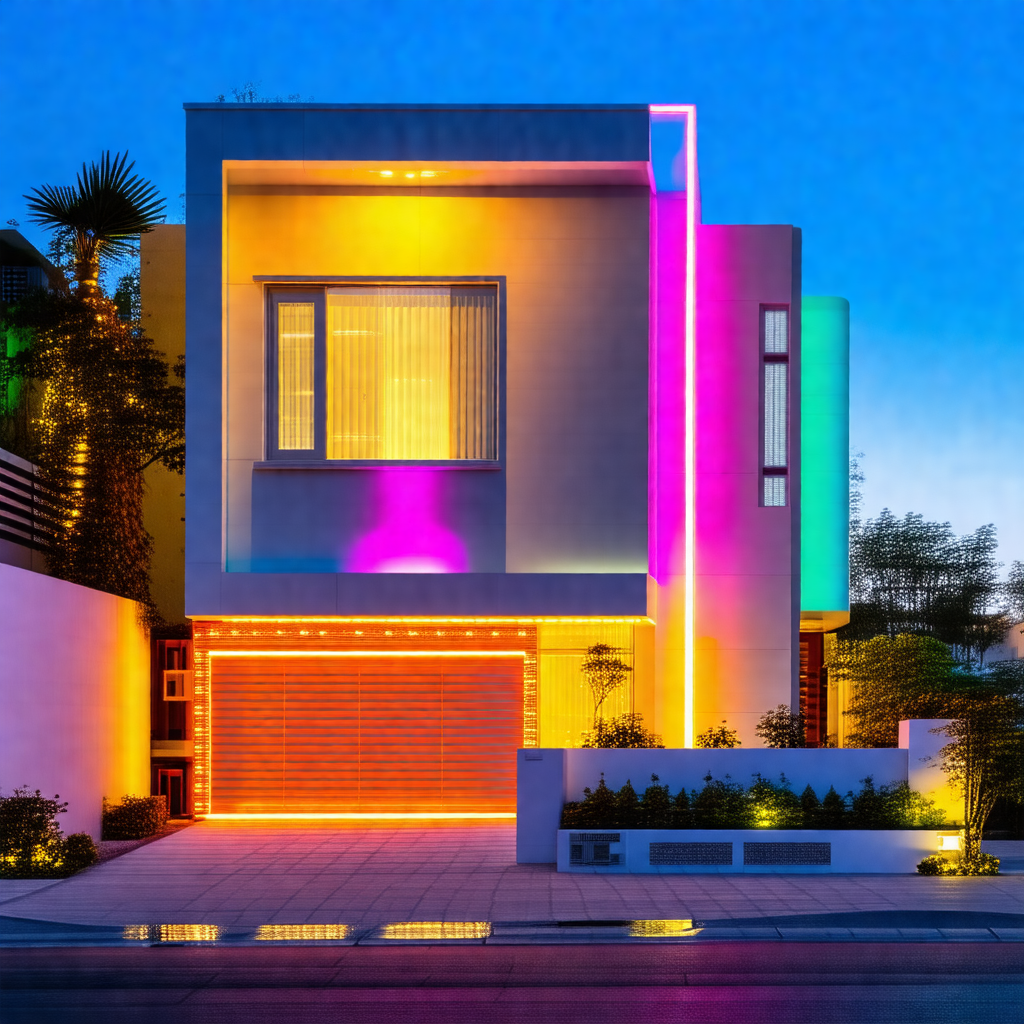 Large, colorful house with a white exterior