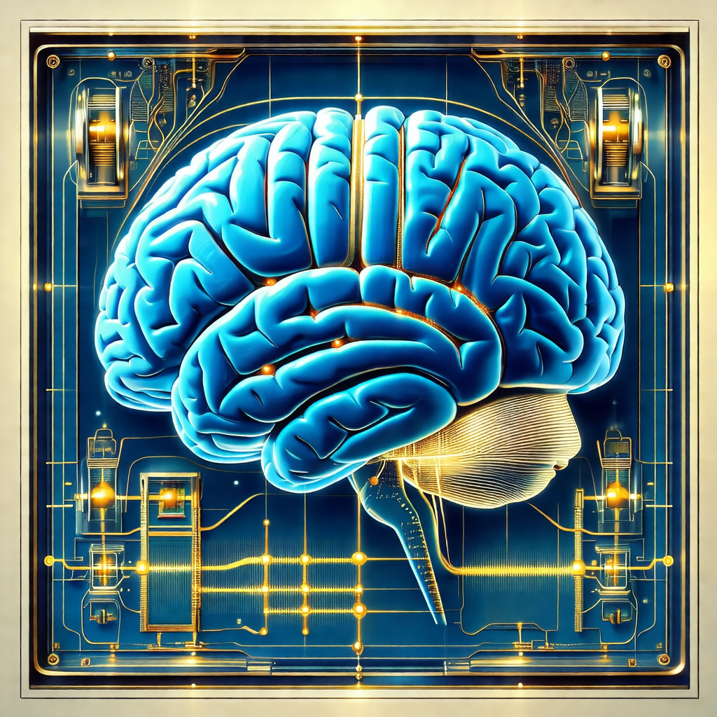 Close-up of a human brain, with a blue color scheme
