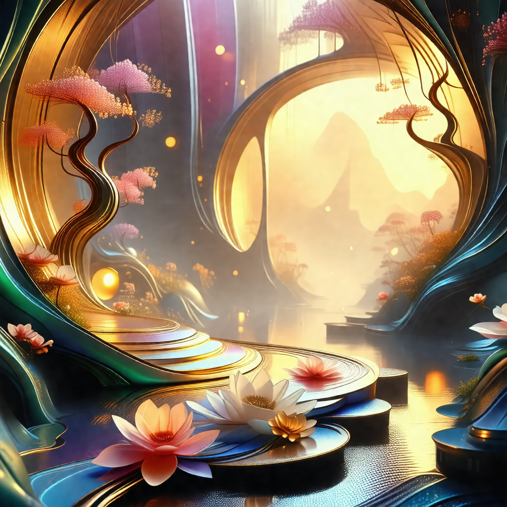 Painting of a beautiful garden with a path leading to a w...