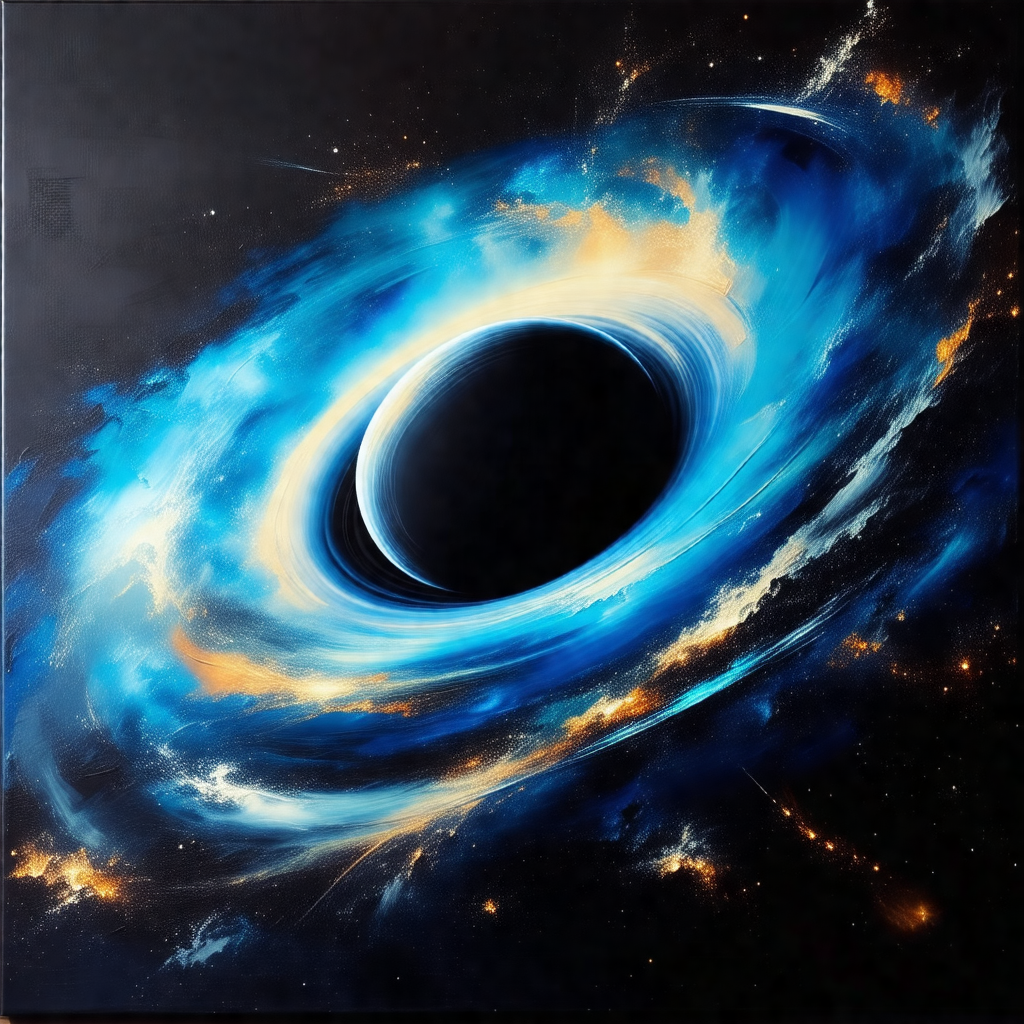 Large, blue, swirling vortex with a black hole in the center