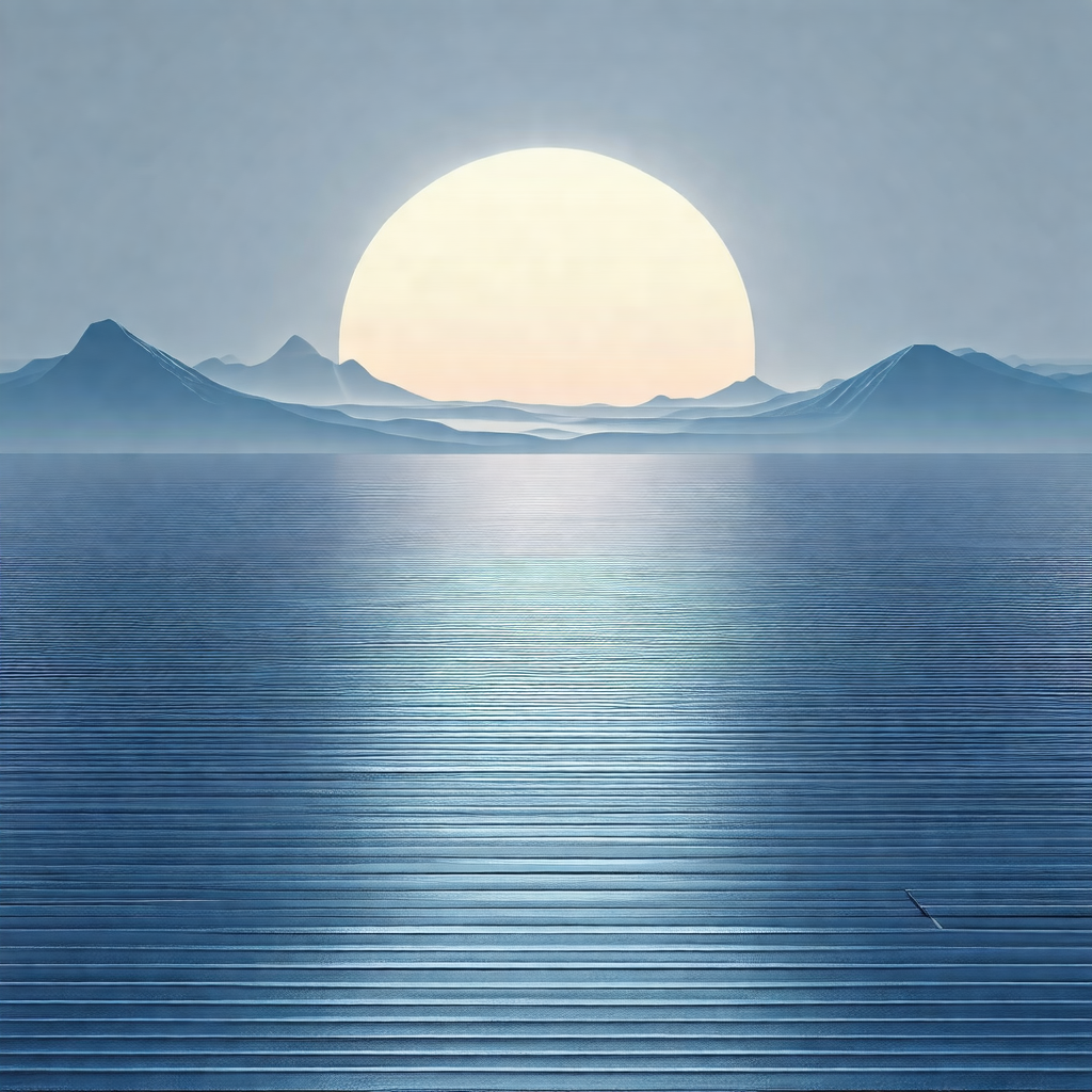 Serene scene of a large body of water, likely an ocean, w...