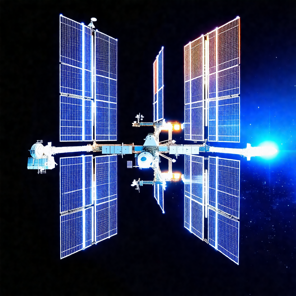 Large spacecraft with a blue and white color scheme