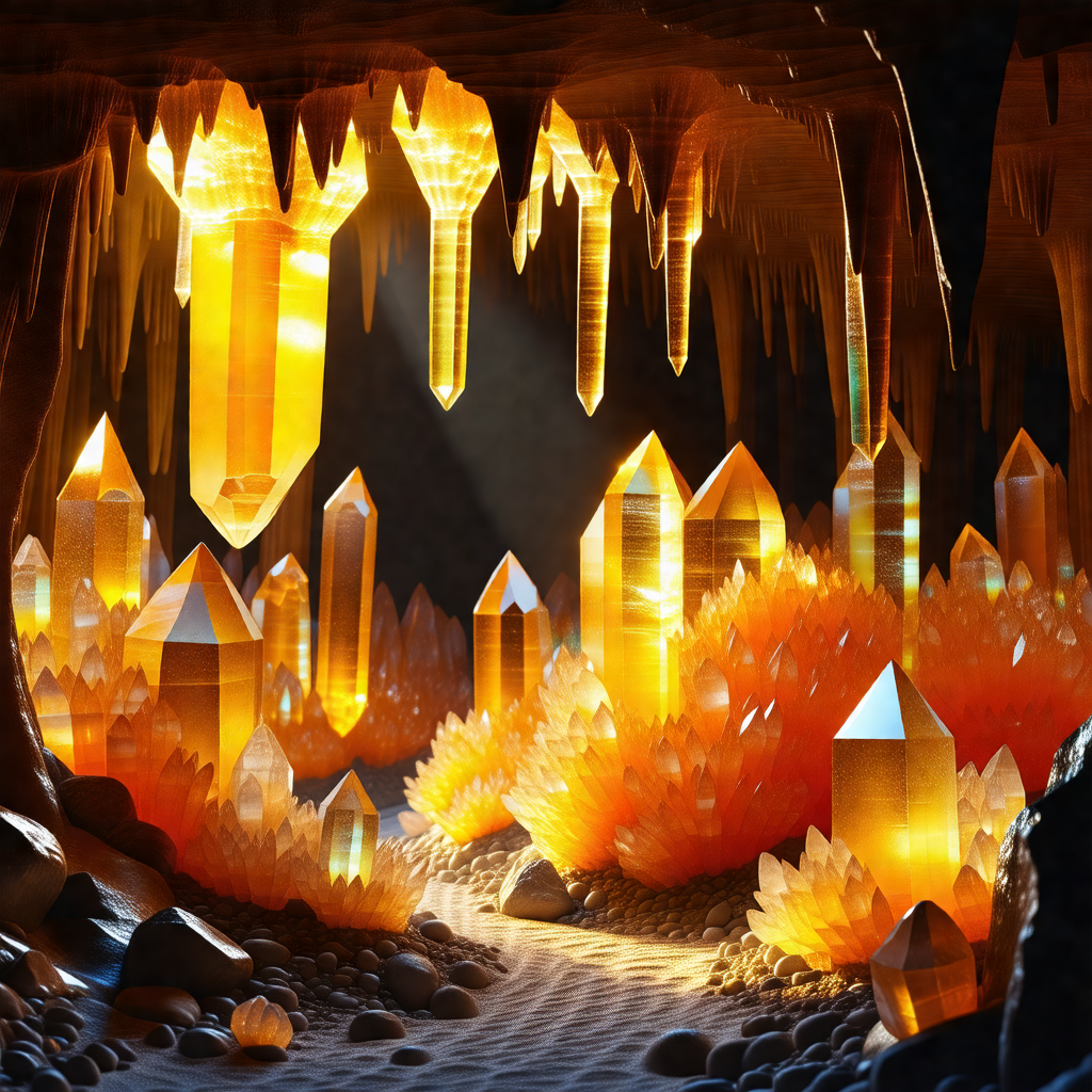 Cave with a variety of crystals and glowing orbs