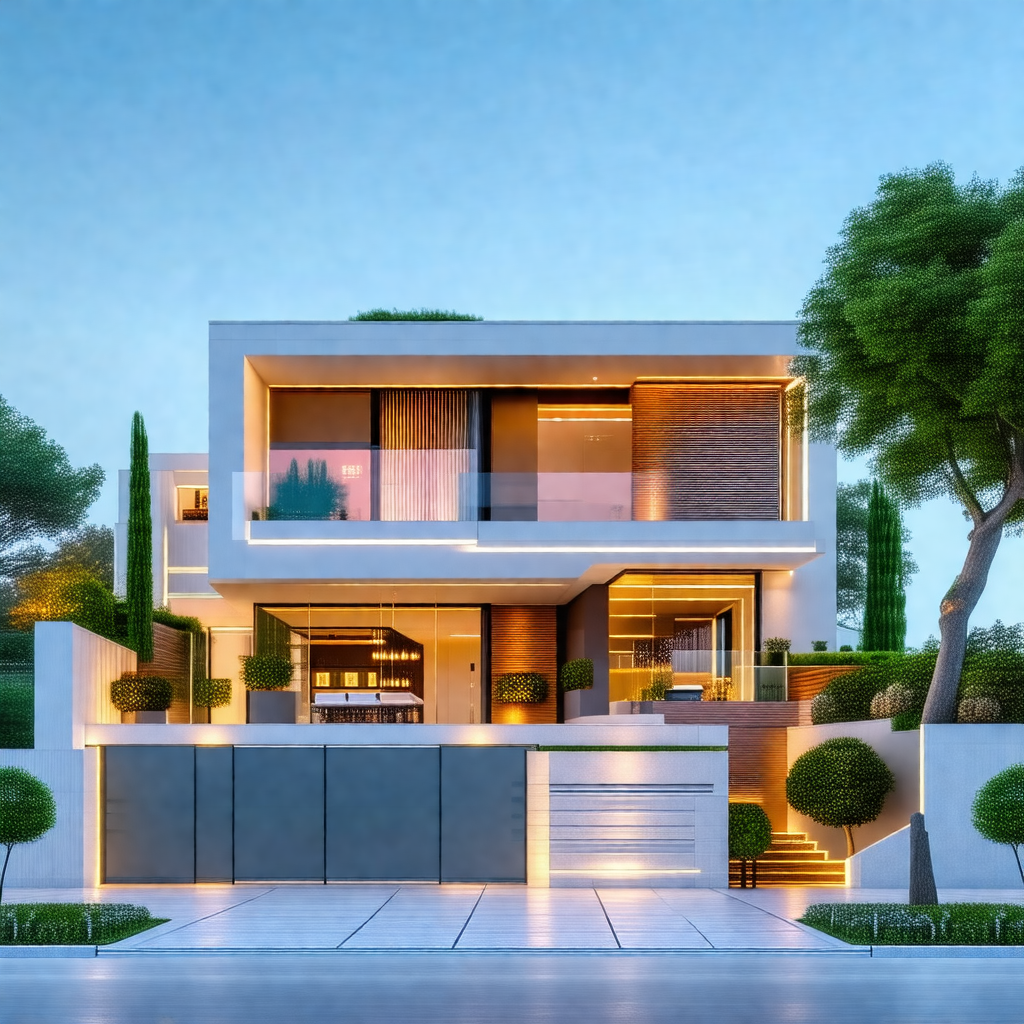 Large, modern-looking house with a white exterior