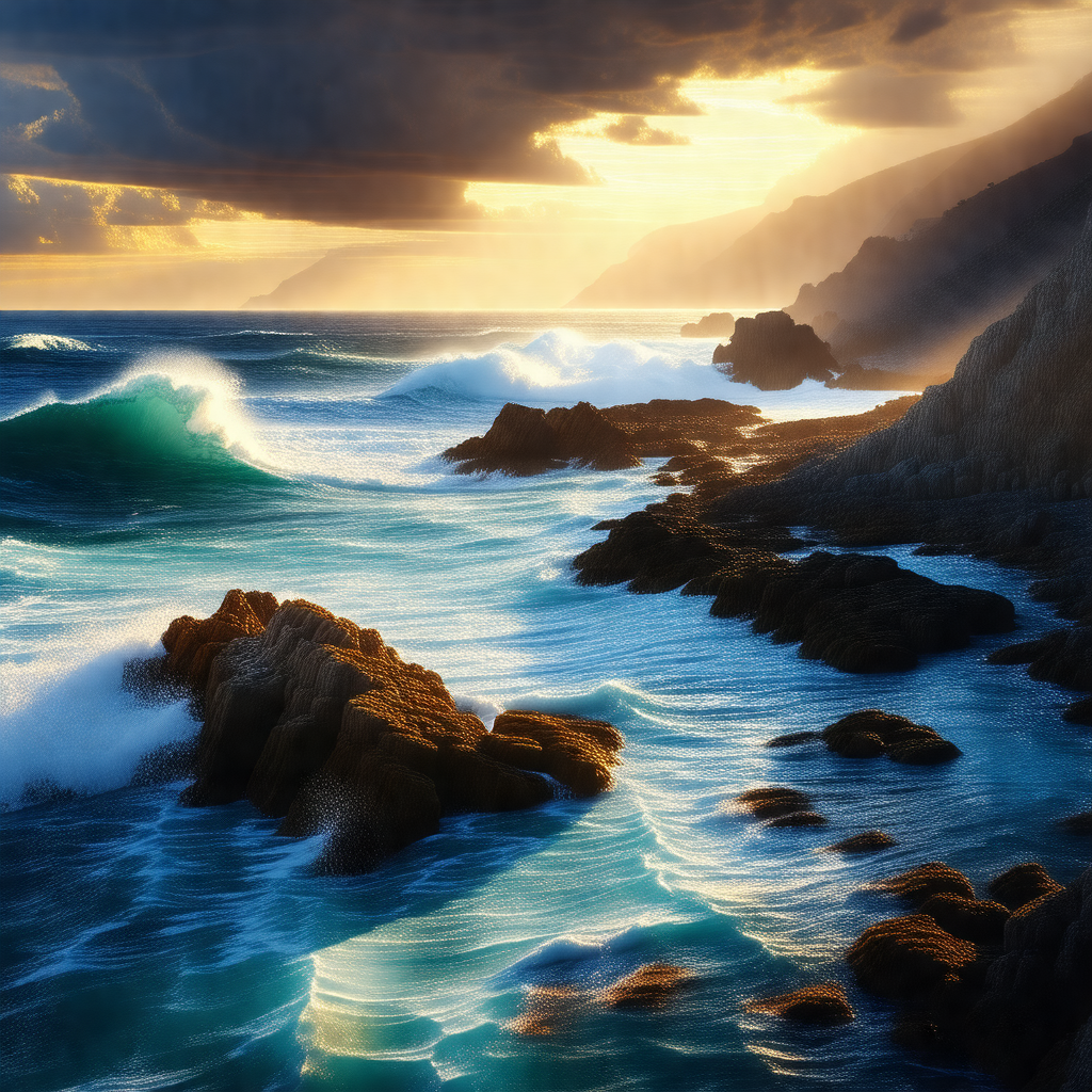 Beautiful ocean scene with a rocky coastline