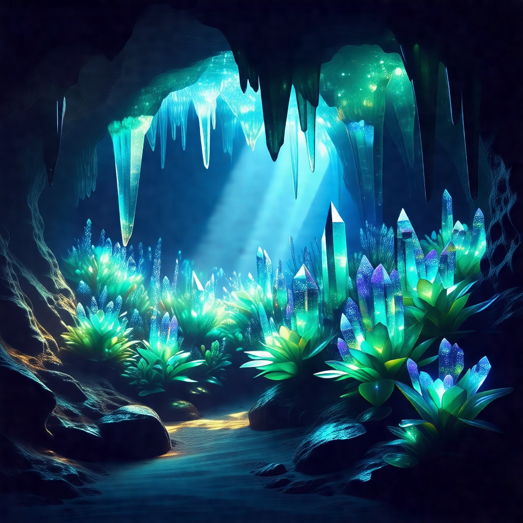 Cave with a blue and green color scheme