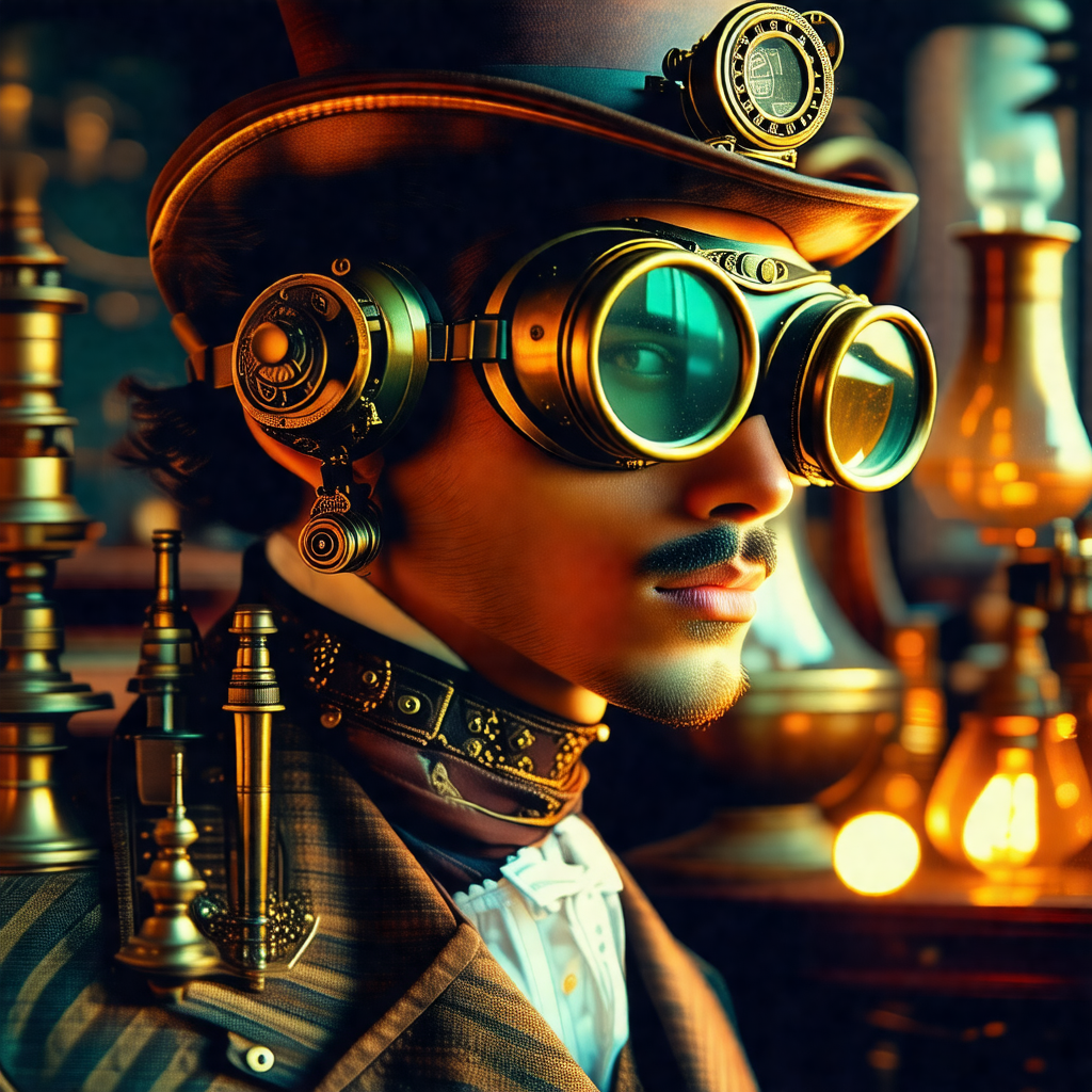 Man wearing a top hat and goggles, giving him a futuristi...