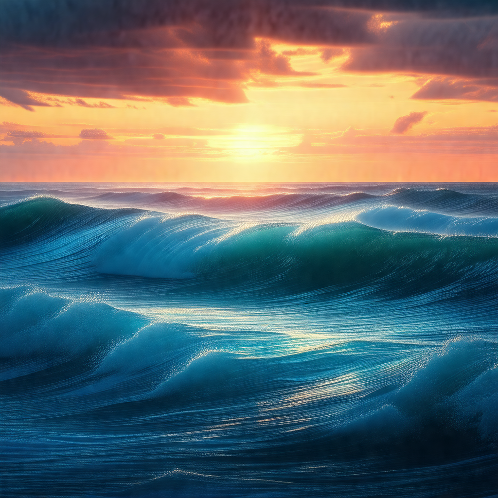 Beautiful sunset over the ocean, with the sun setting beh...