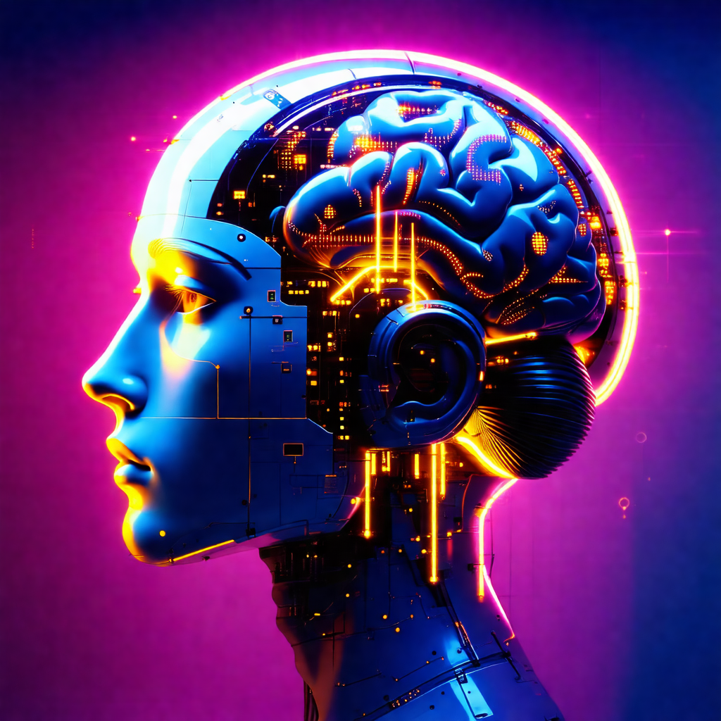 Close-up of a human head, with a blue and purple hue to it