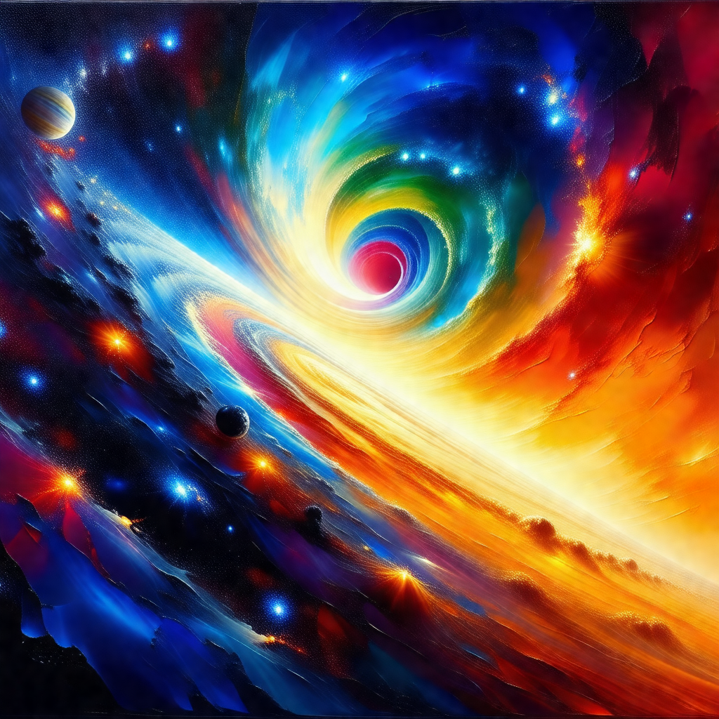 Vibrant and colorful painting of a spiral galaxy