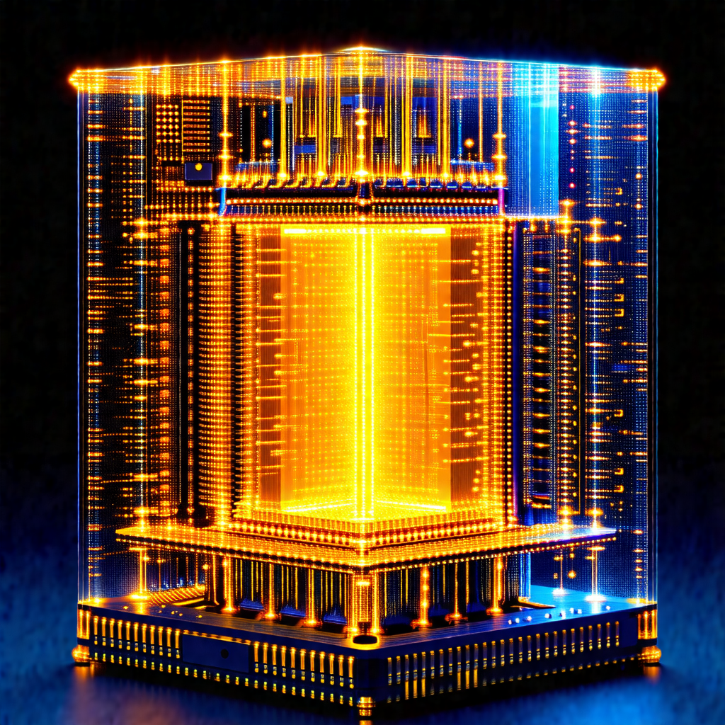 Large, illuminated structure that resembles a building or...