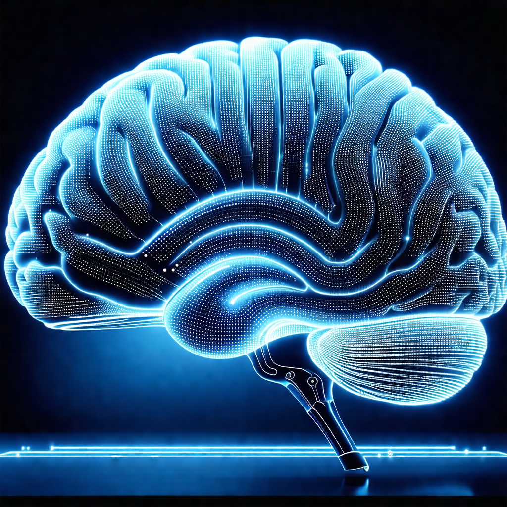 Close-up of a human brain, with a blue light illuminating...