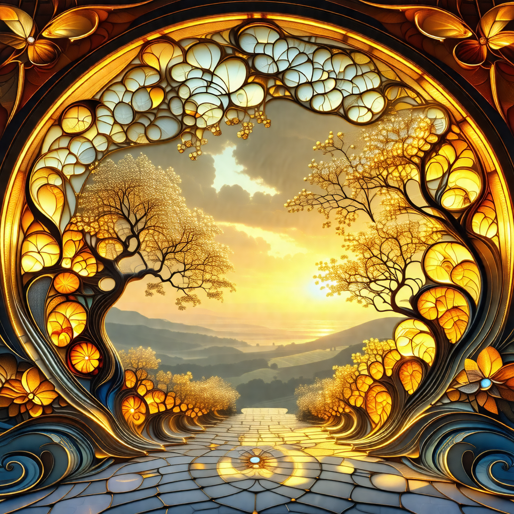 Beautifully painted scene of a sunset over a valley
