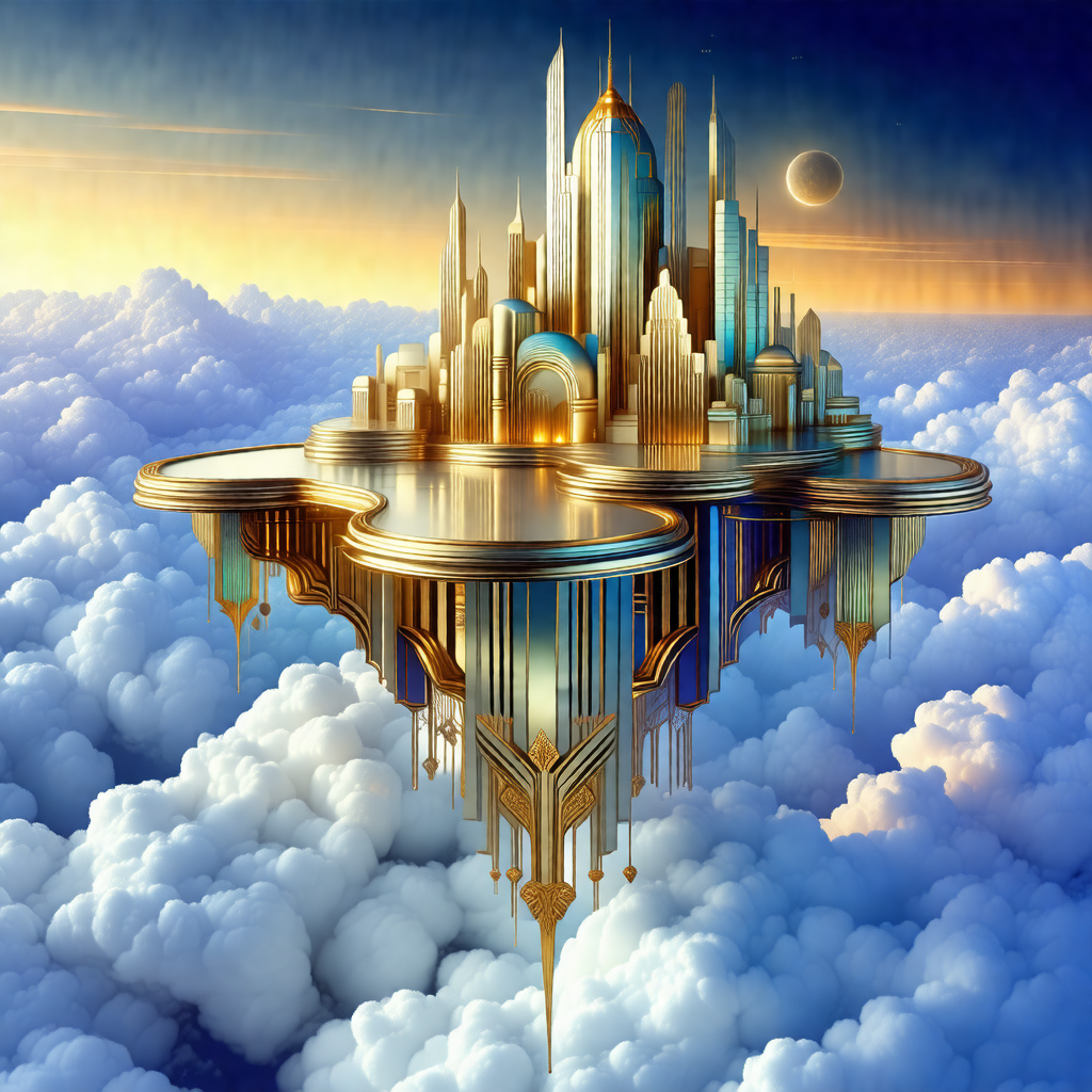 Large, intricate, and ornate building floating in the sky