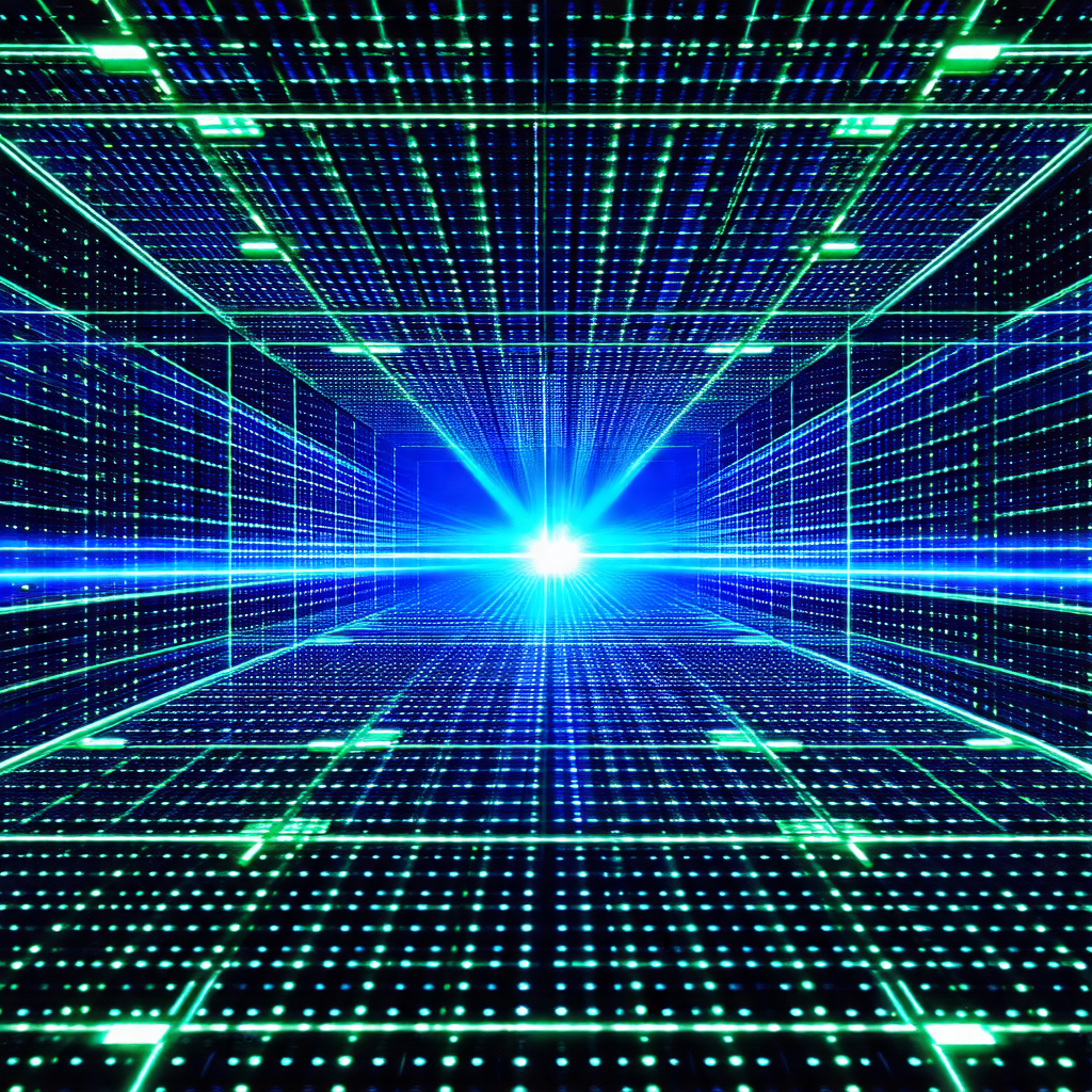 Close-up of a green and blue grid pattern, which appears ...