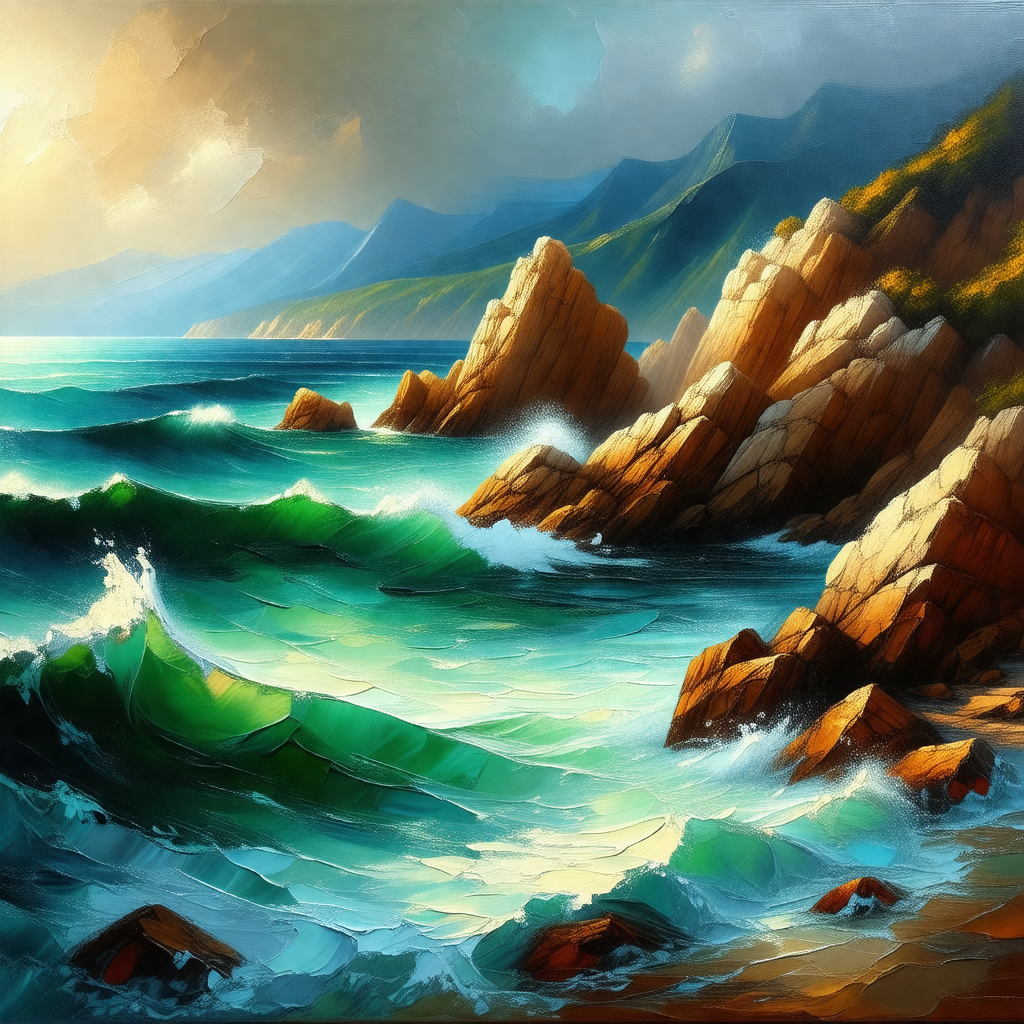 Beautiful scene of a rocky coastline with a large body of...