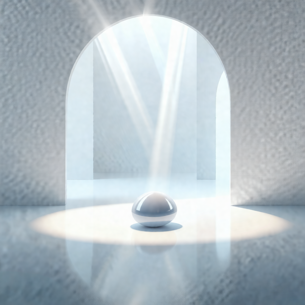 Small white sphere sitting on a white surface, possibly a...