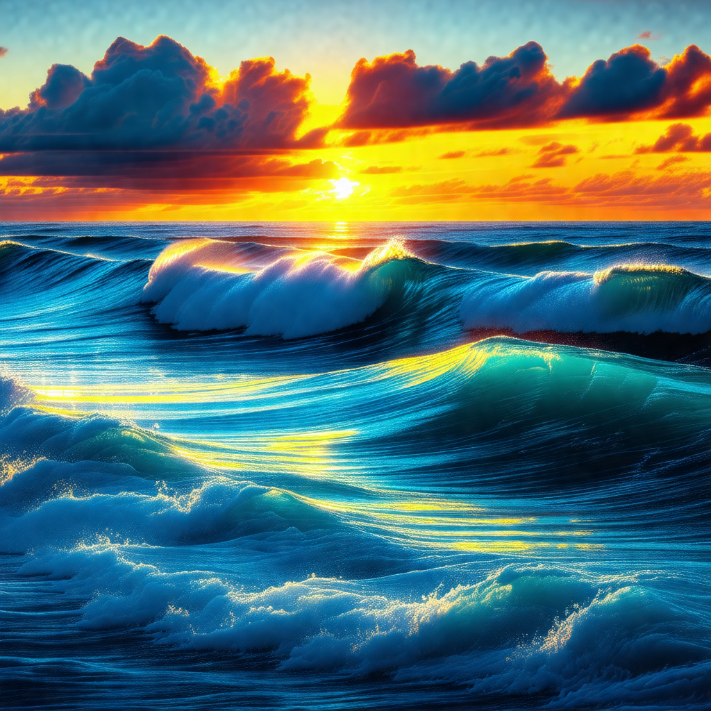 Captures a beautiful sunset over the ocean, with the sun ...