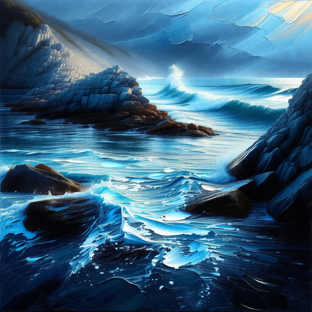 Beautiful ocean scene with a rocky shoreline