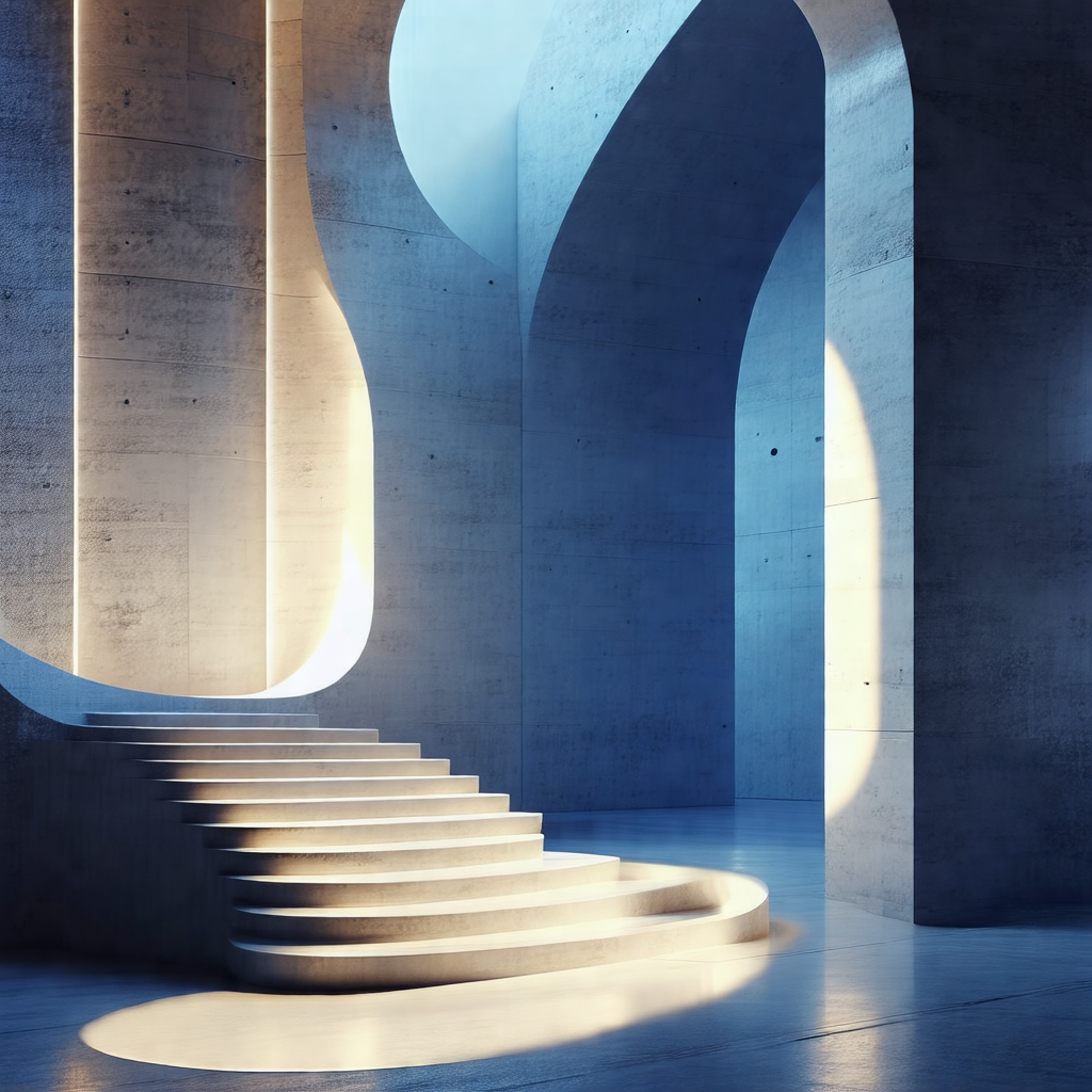 Large, modern building with a staircase leading to the to...
