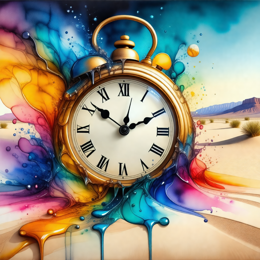 Large, colorful clock with a gold frame, placed in the mi...
