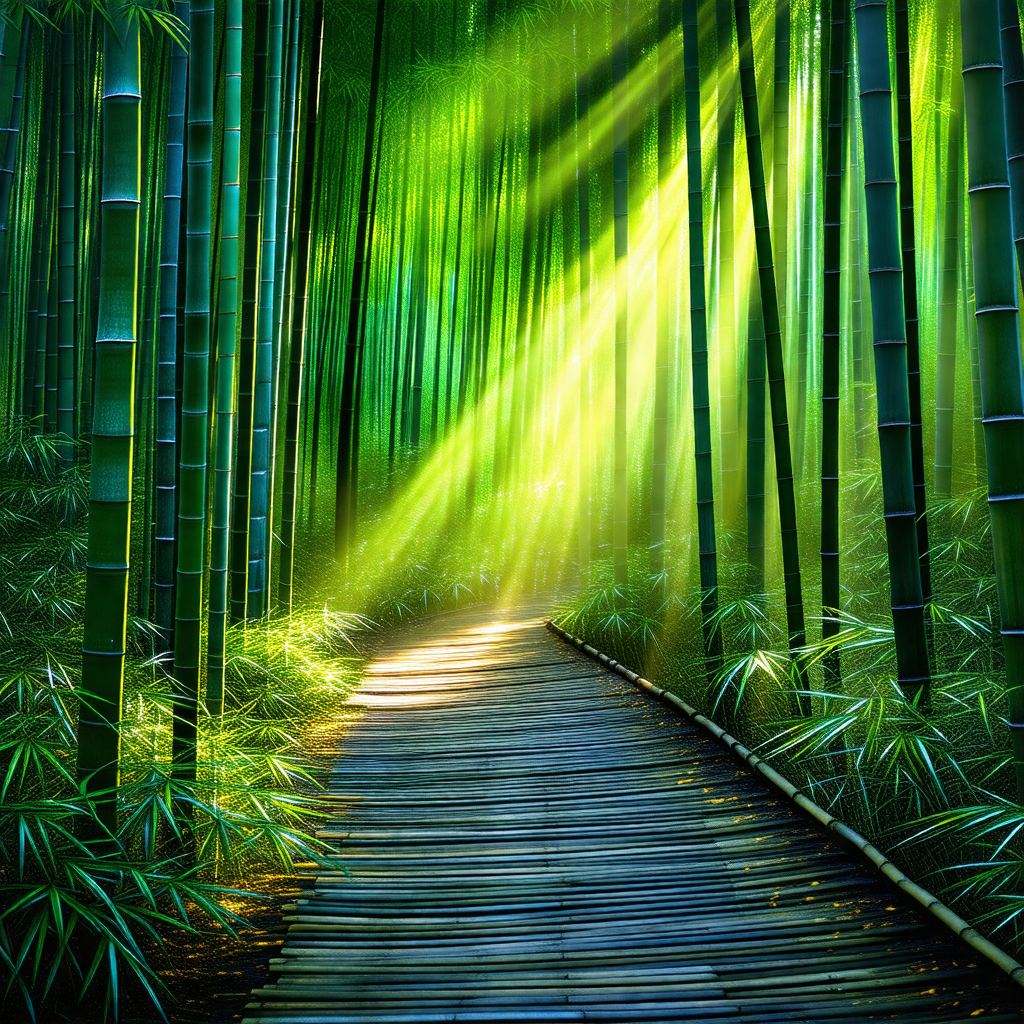Serene forest scene with a pathway leading through the woods