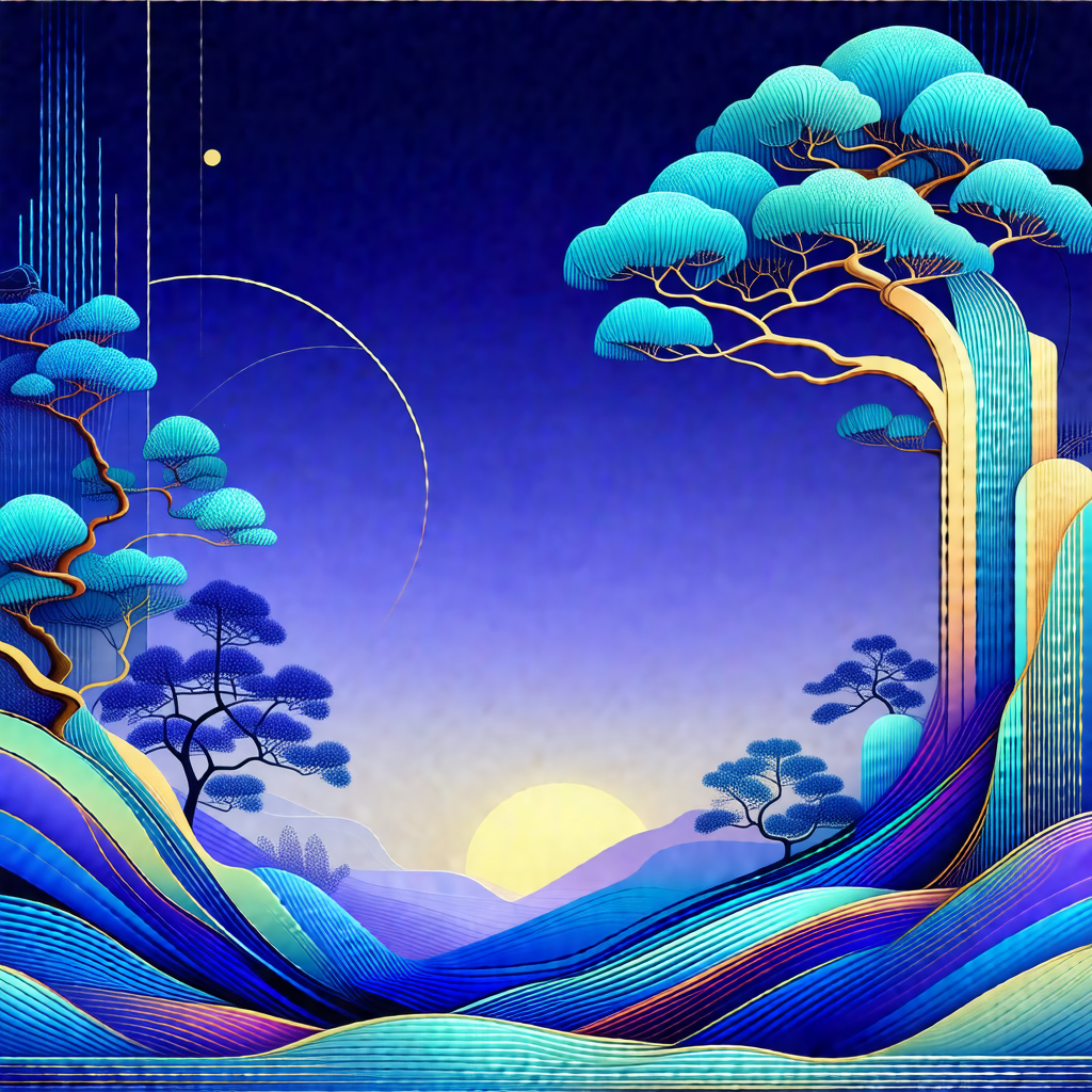 Beautifully drawn artwork of a forest at sunset