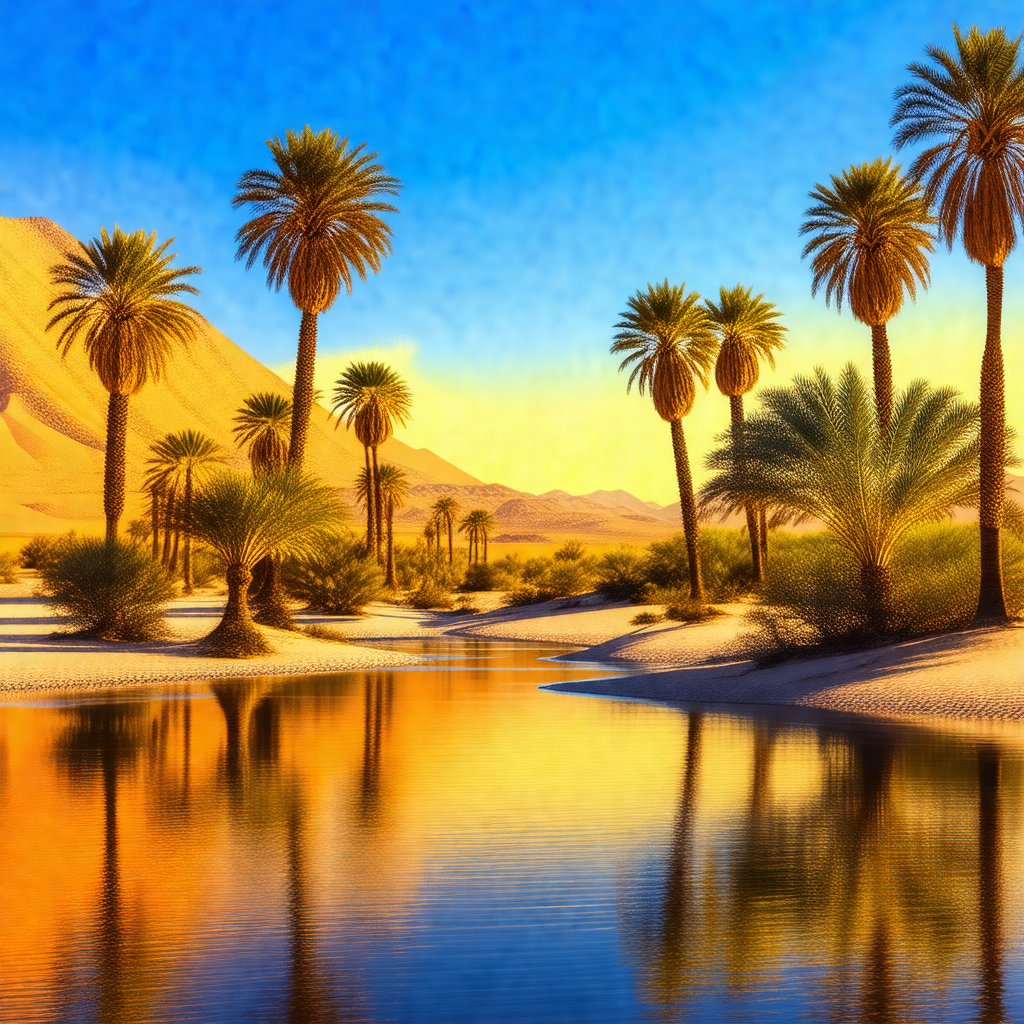 Beautiful desert scene with a river flowing through it