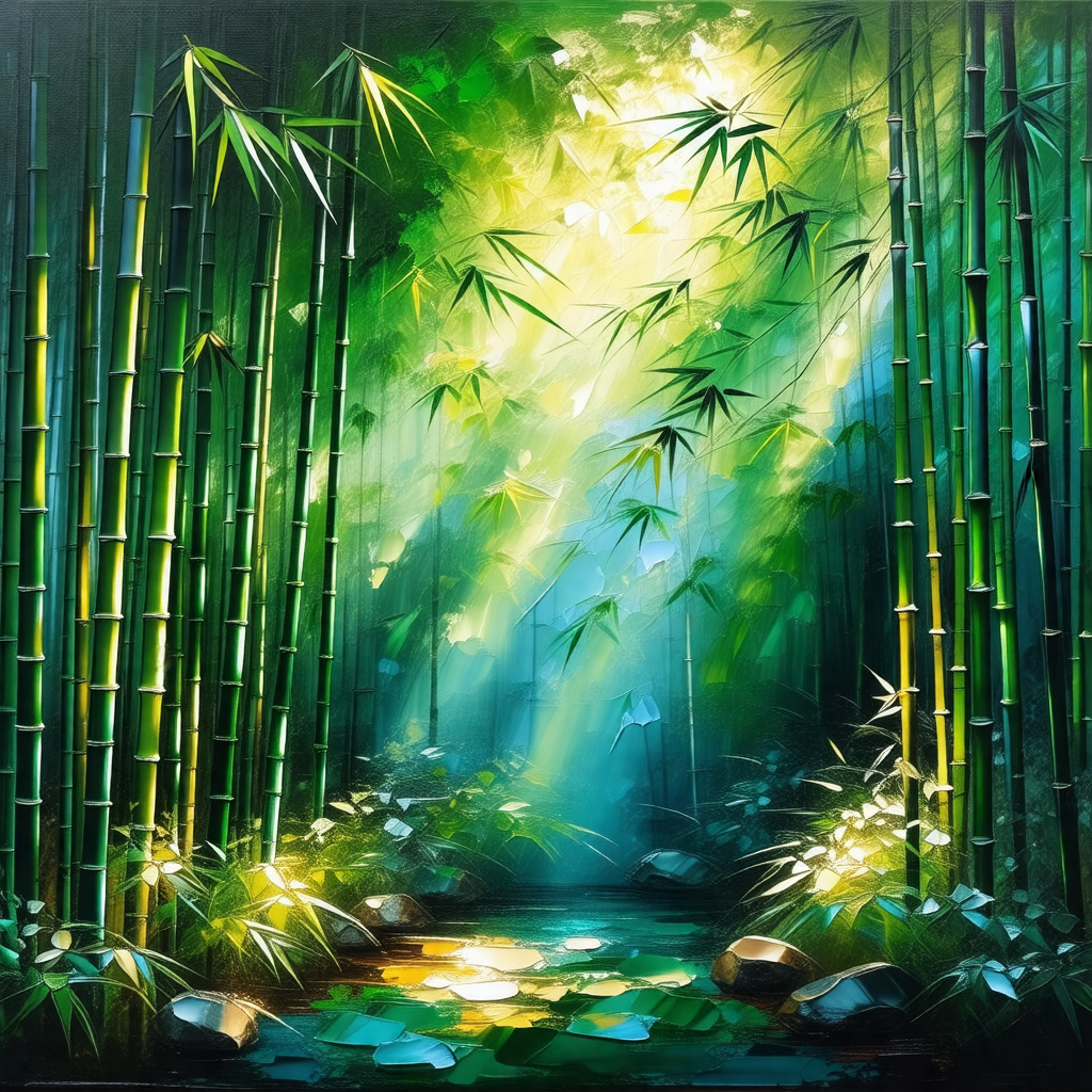 Serene scene of a forest with a stream of water flowing t...