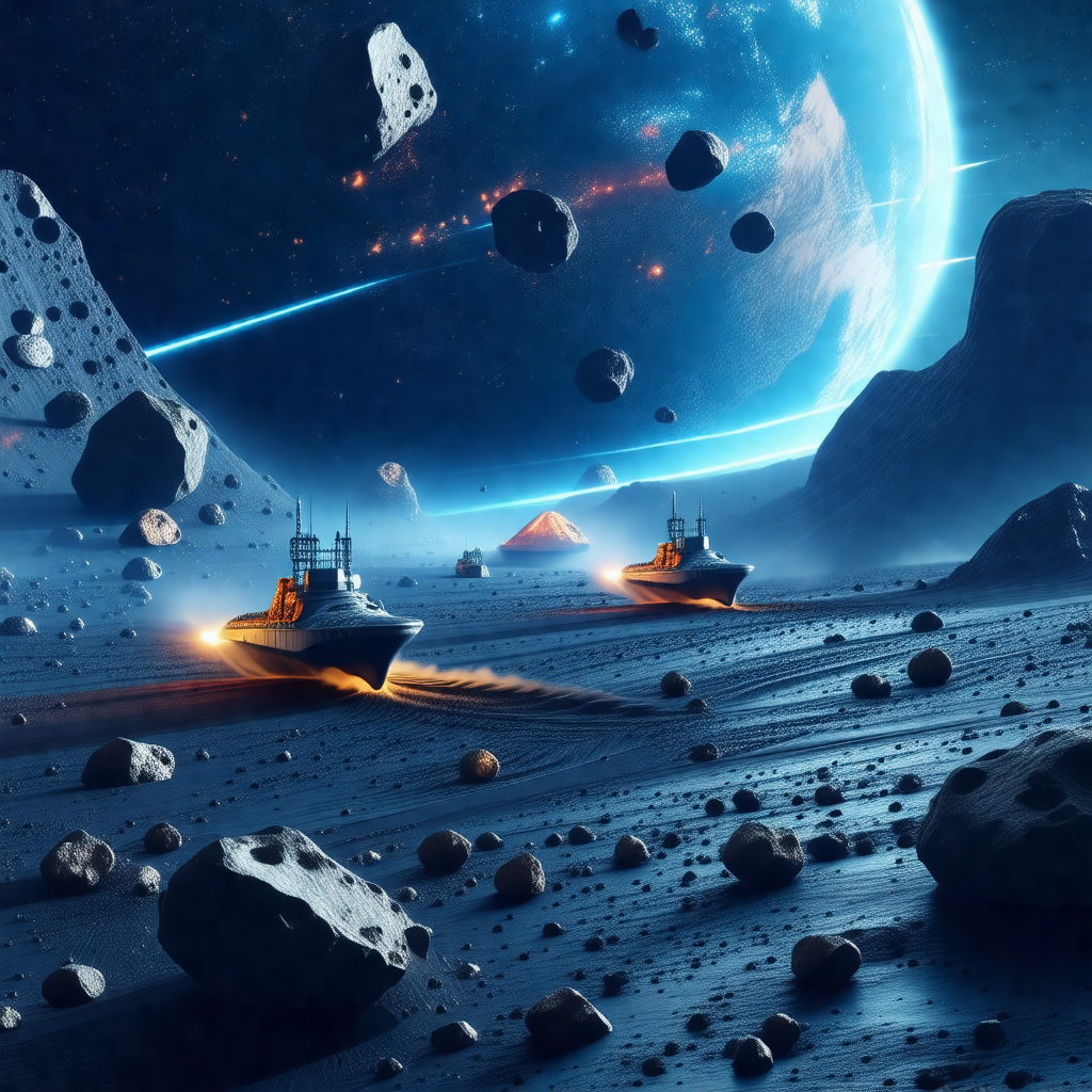 Futuristic scene with three spaceships traveling through ...