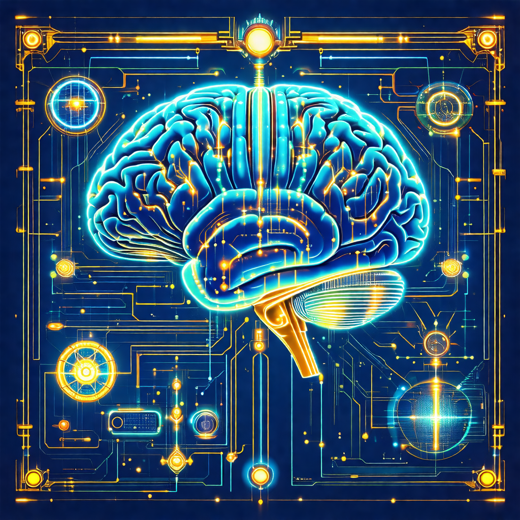Blue and yellow illustration of a human brain