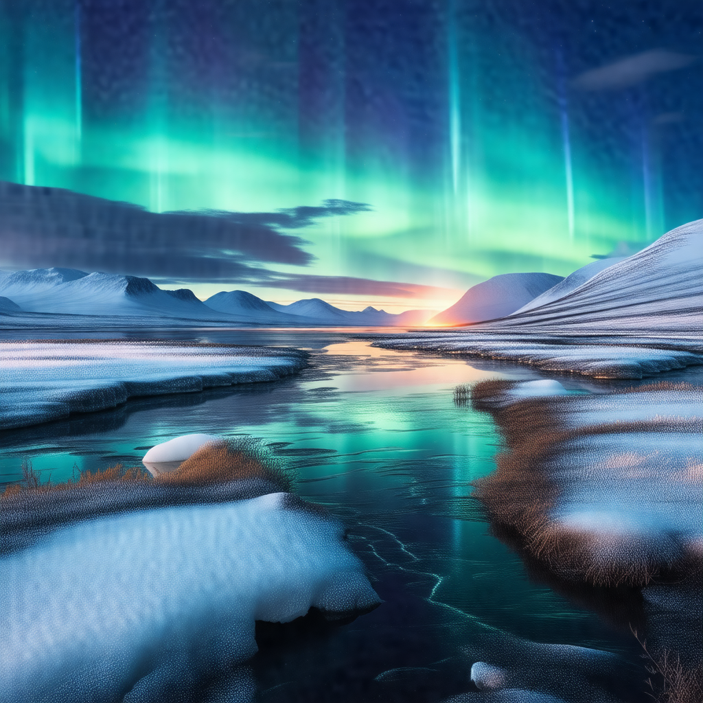 Serene scene of a frozen lake surrounded by snow-covered ...