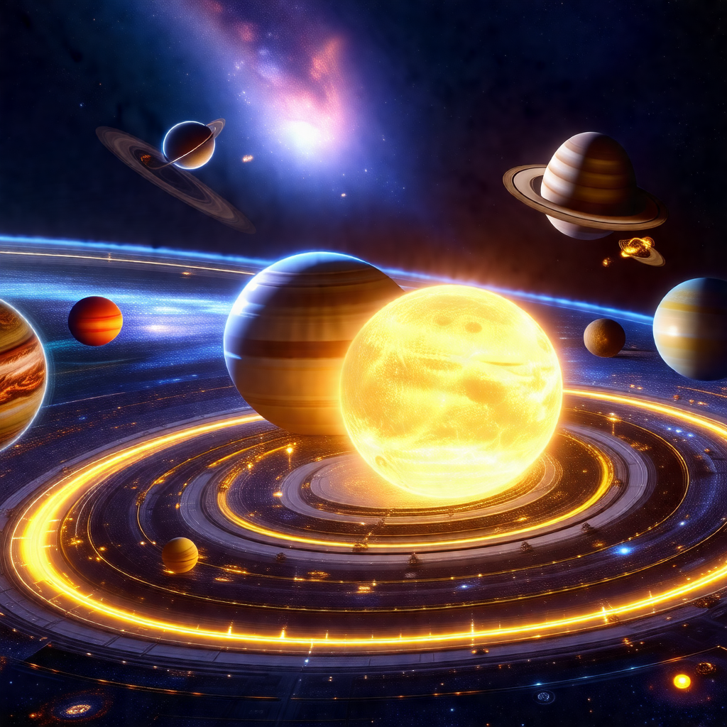 Colorful and detailed illustration of a solar system