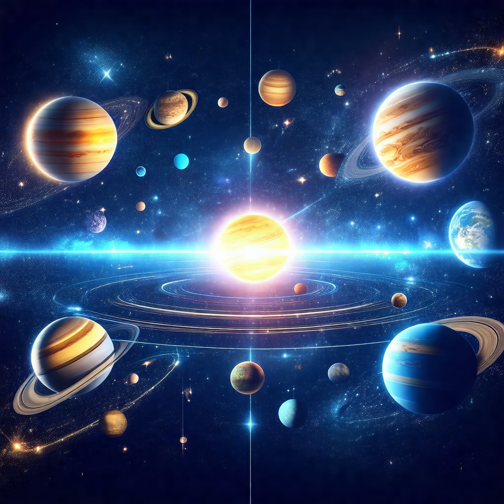 Colorful and detailed illustration of the solar system