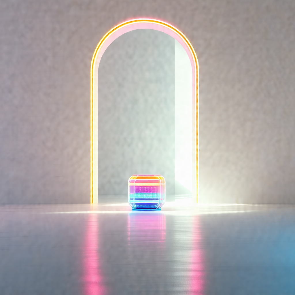 Brightly lit room with a large, open doorway