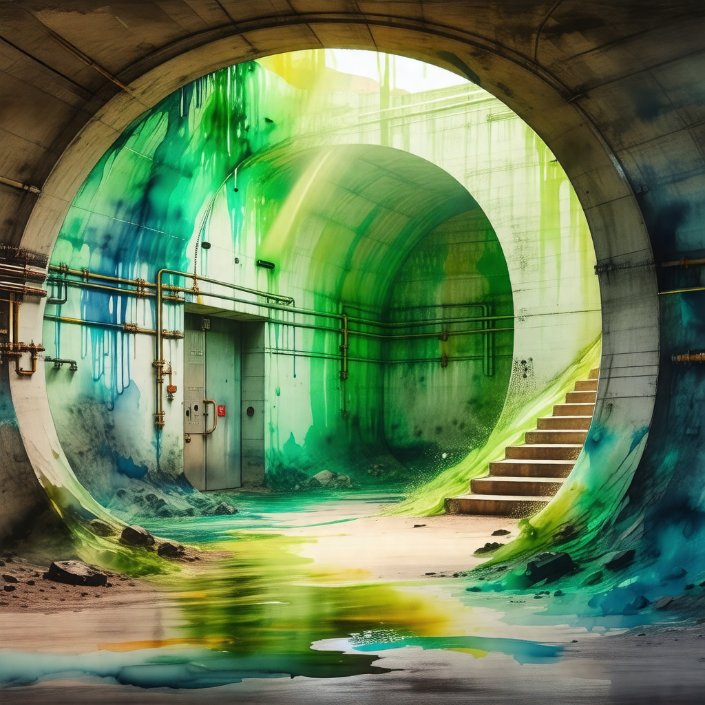 Tunnel with a green and yellow paint job, giving it a uni...