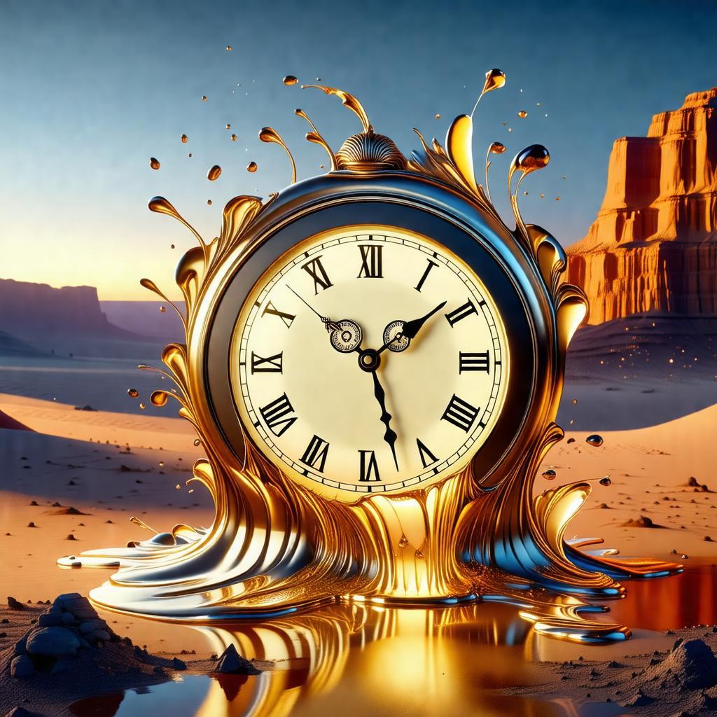 Large, golden clock with roman numerals, sitting in a poo...