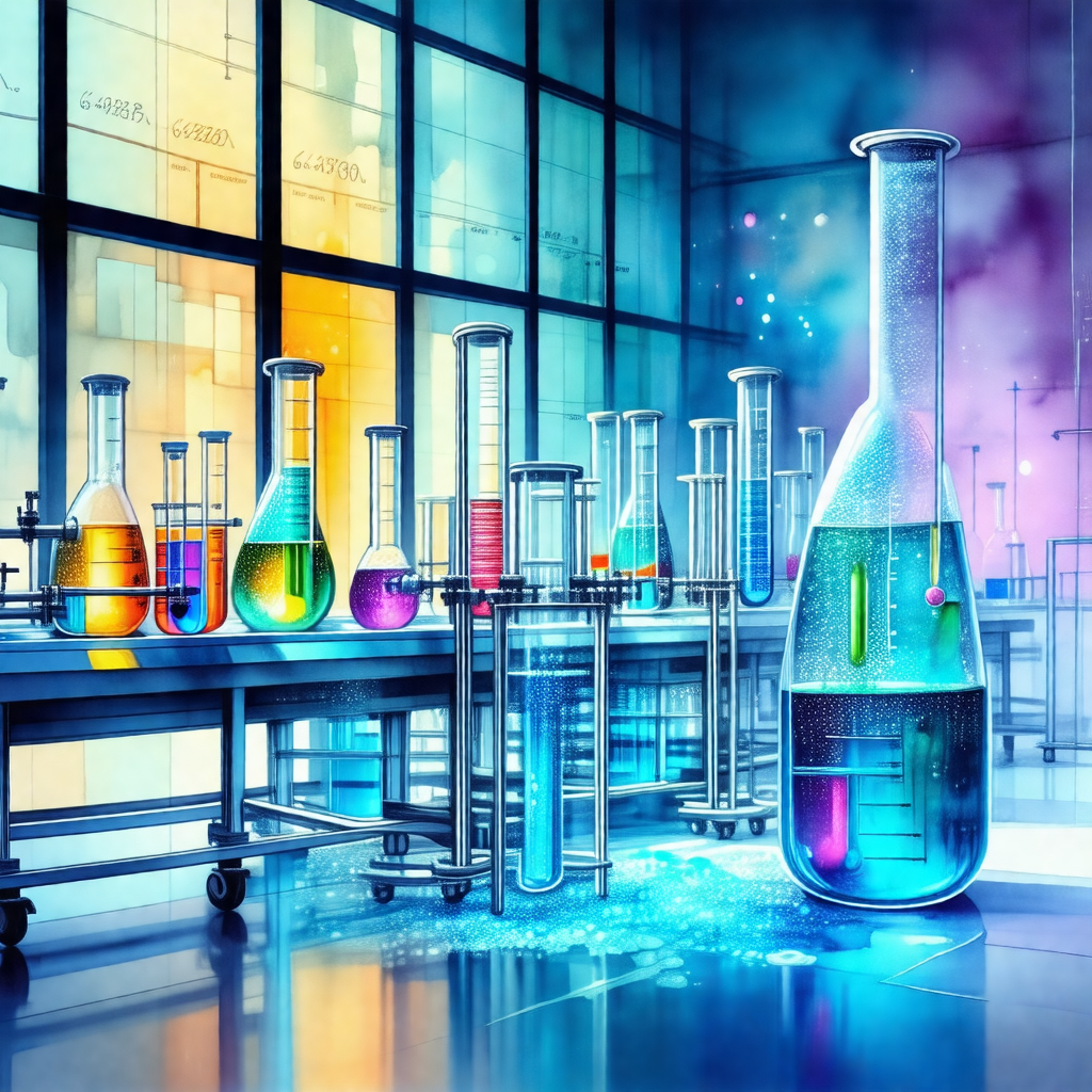 Colorful, cartoon-like drawing of a laboratory filled wit...