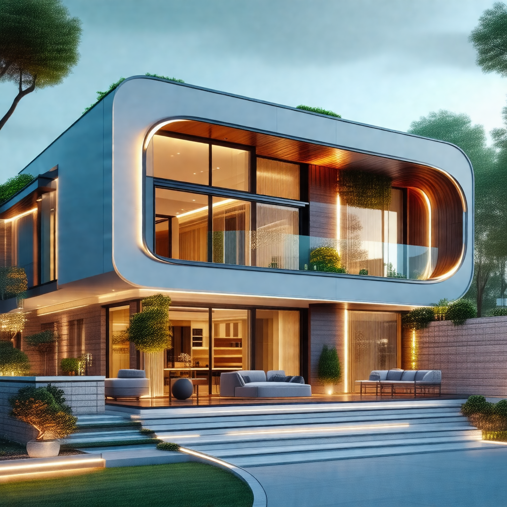 Computer-generated (cgi) drawing of a large, modern house...